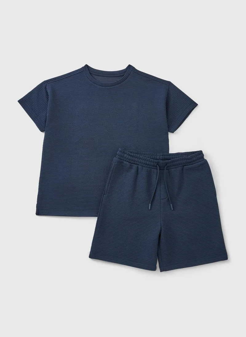 Matalan Boys Navy Textured T-Shirt & Short Set